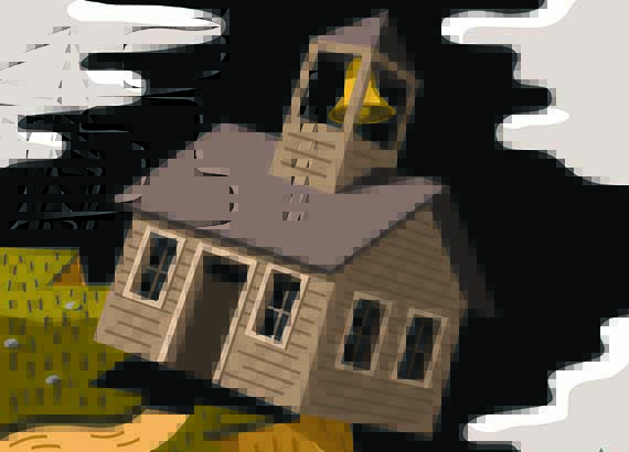 school house on a scary cliff