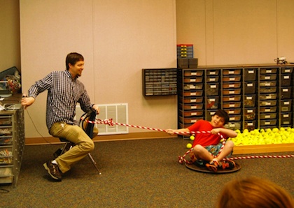 Lamplighter School Teacher Bill Burton teaches students about friction.