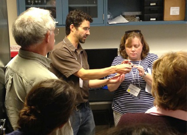 Dundee Central School District science teachers are learning how an atomic force microscope works at the Wilson Synchrotron Laboratory on the Cornell University campus.