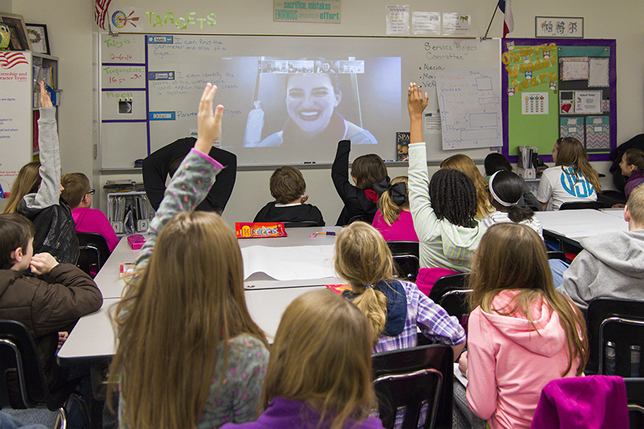 Students at Aldridge Elementary School in Texas interact with a Nepris STEAM mentor.