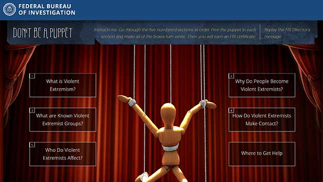 FBI Don't Be a Puppet site screen grab